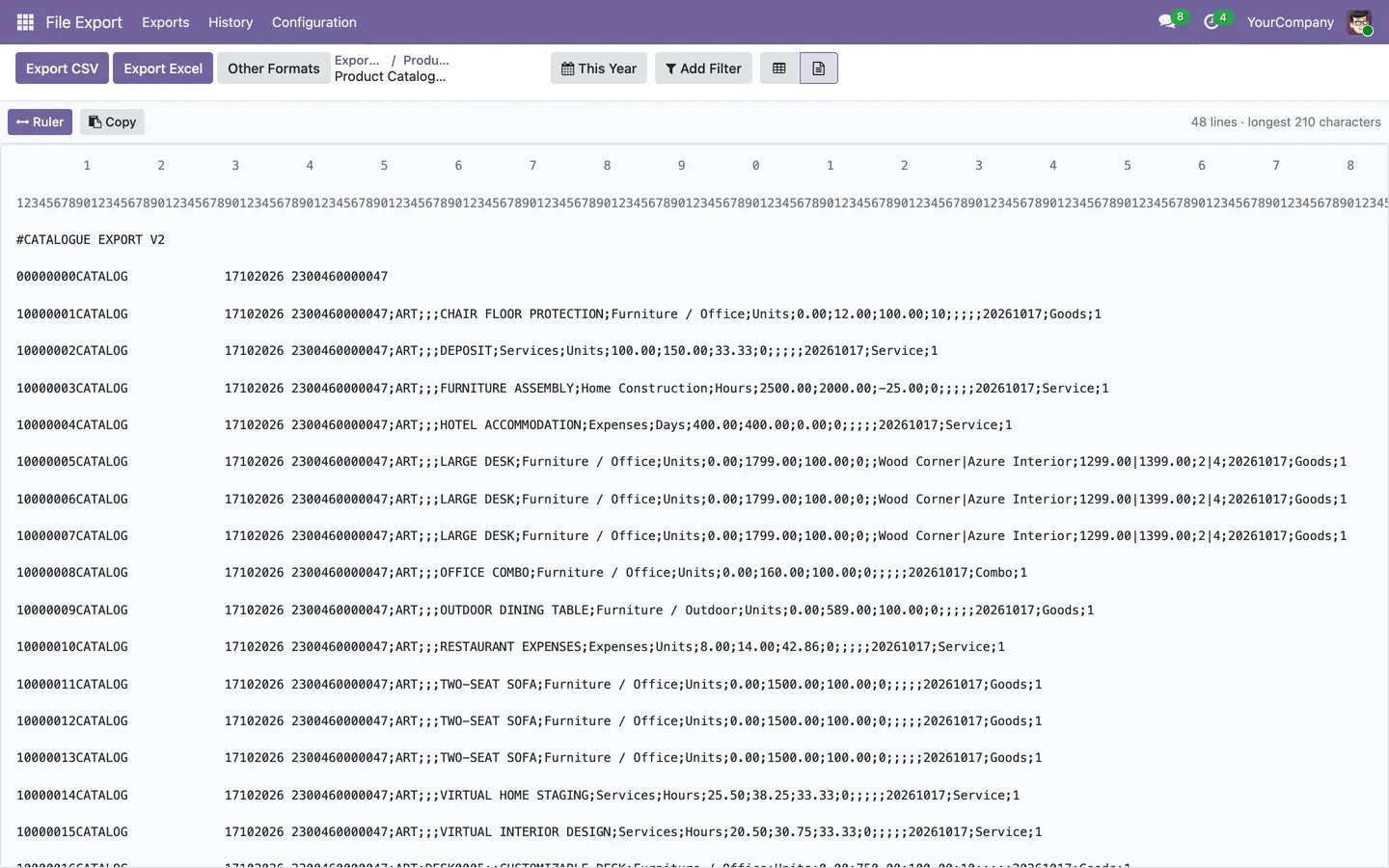 Raw view of an encapsulated EDI file with the ruler
