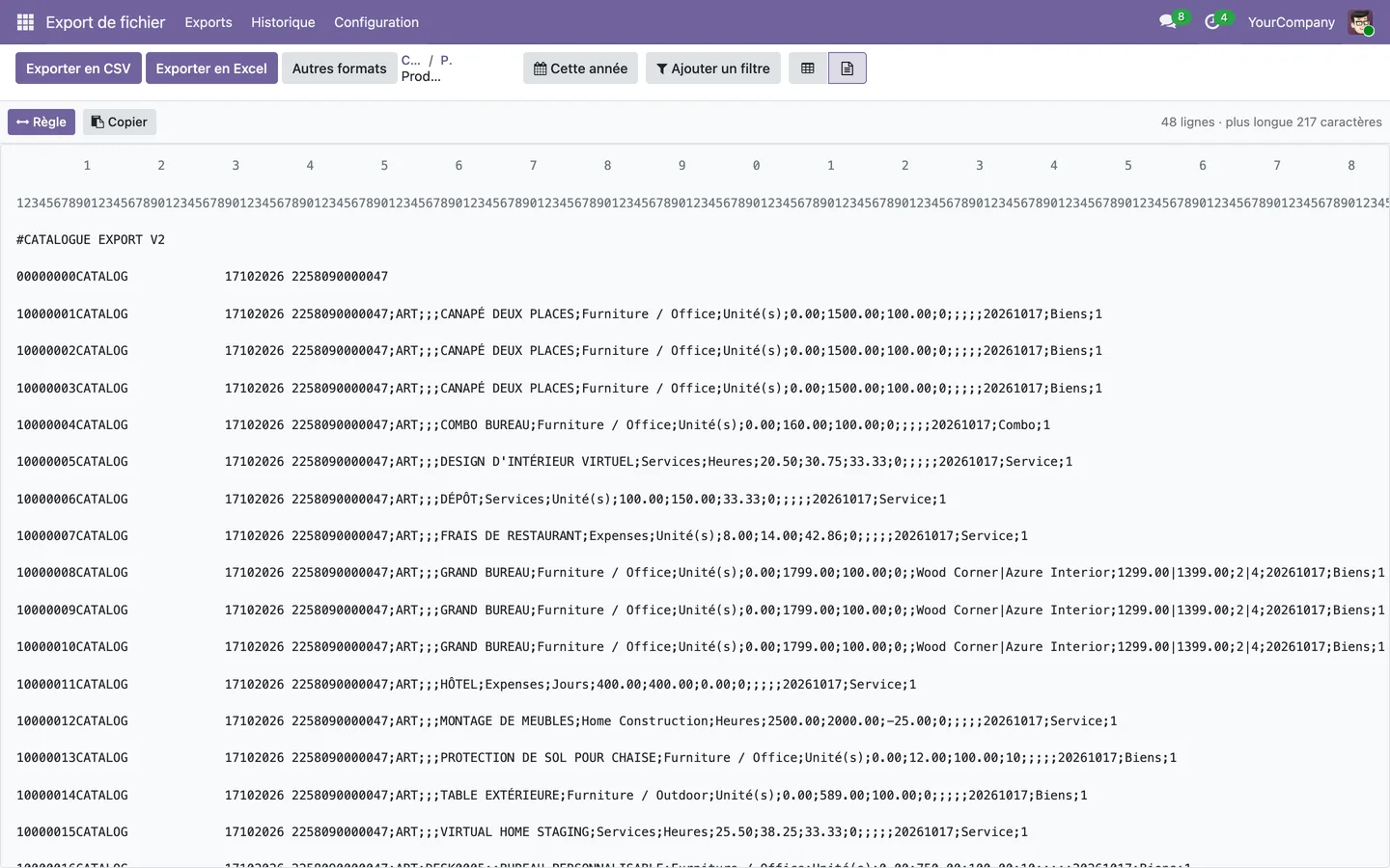 Vue brute d'un fichier EDI encapsulé avec la règle
