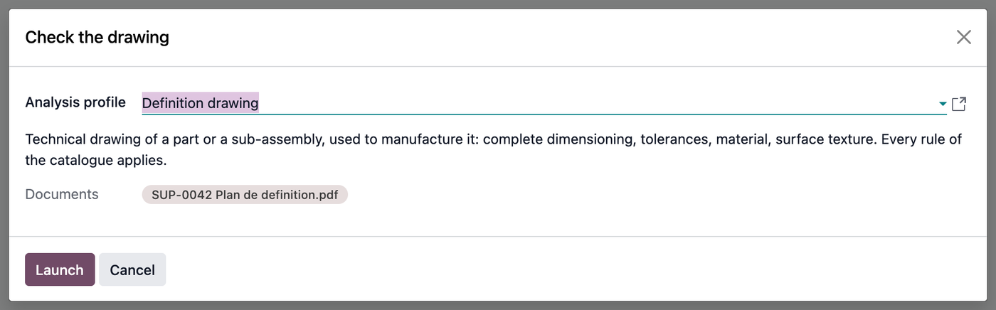 Choice of the analysis profile when a check is launched