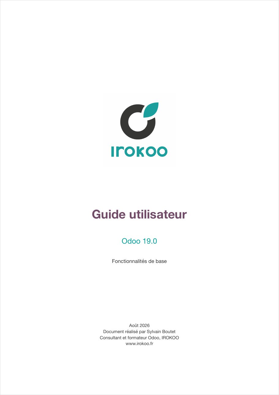 Couverture du Guide utilisateur Odoo 19.0