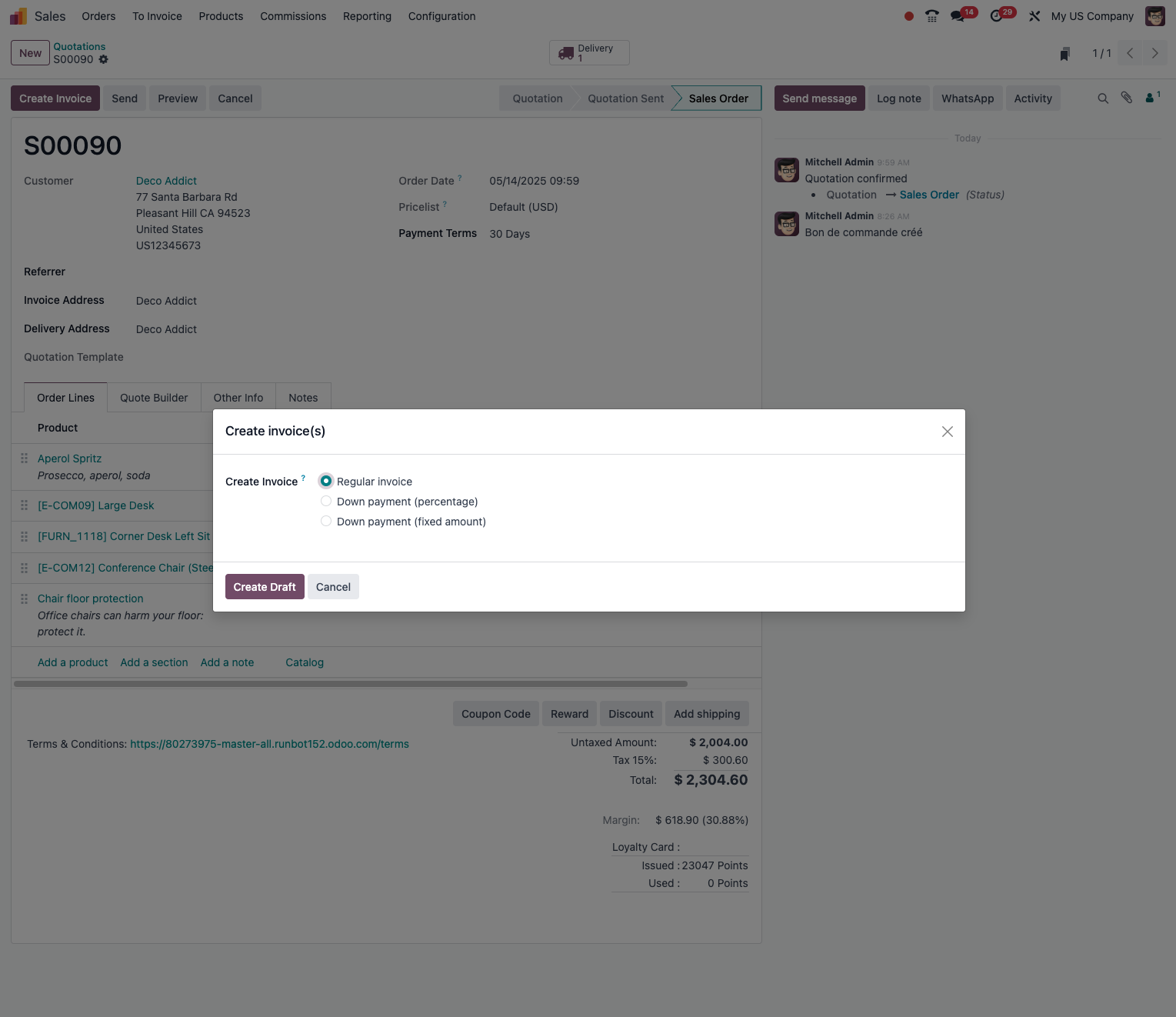 Formulaire de création d’une facture client