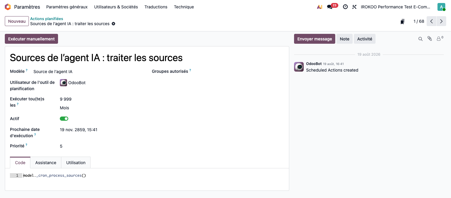 Formulaire d'une action planifiée