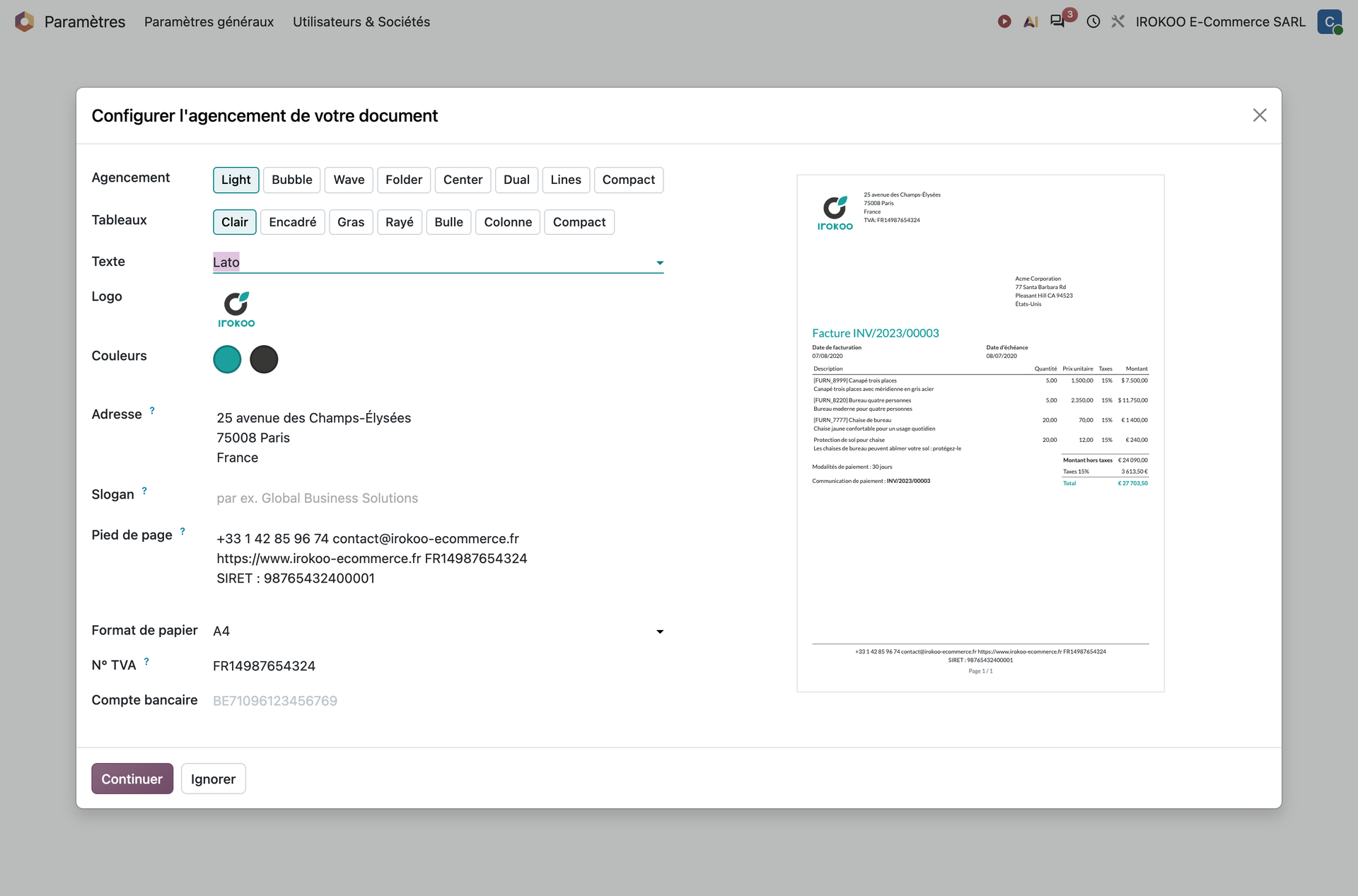 Configurateur de mise en page des documents