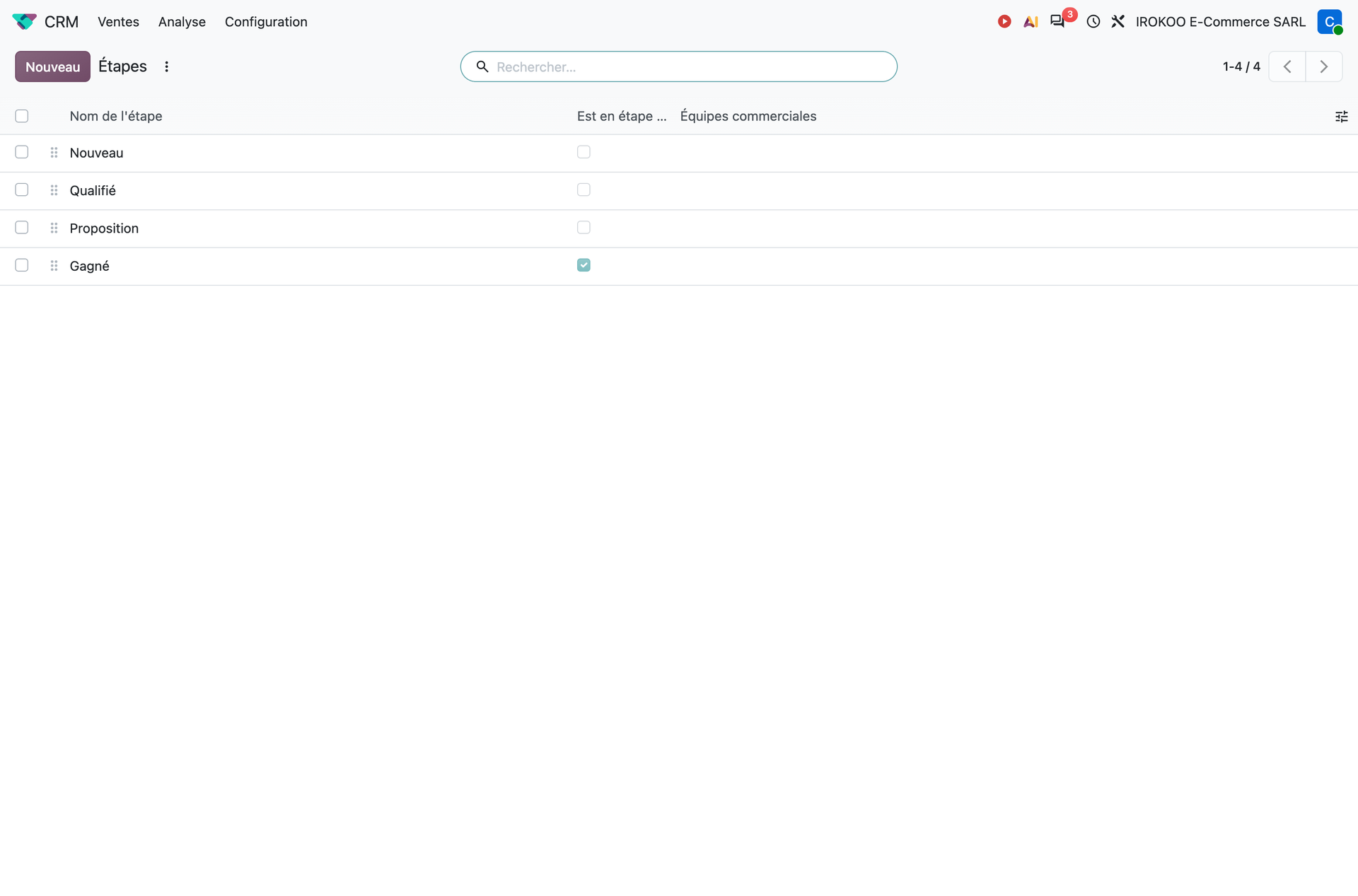 Configuration des étapes du pipeline