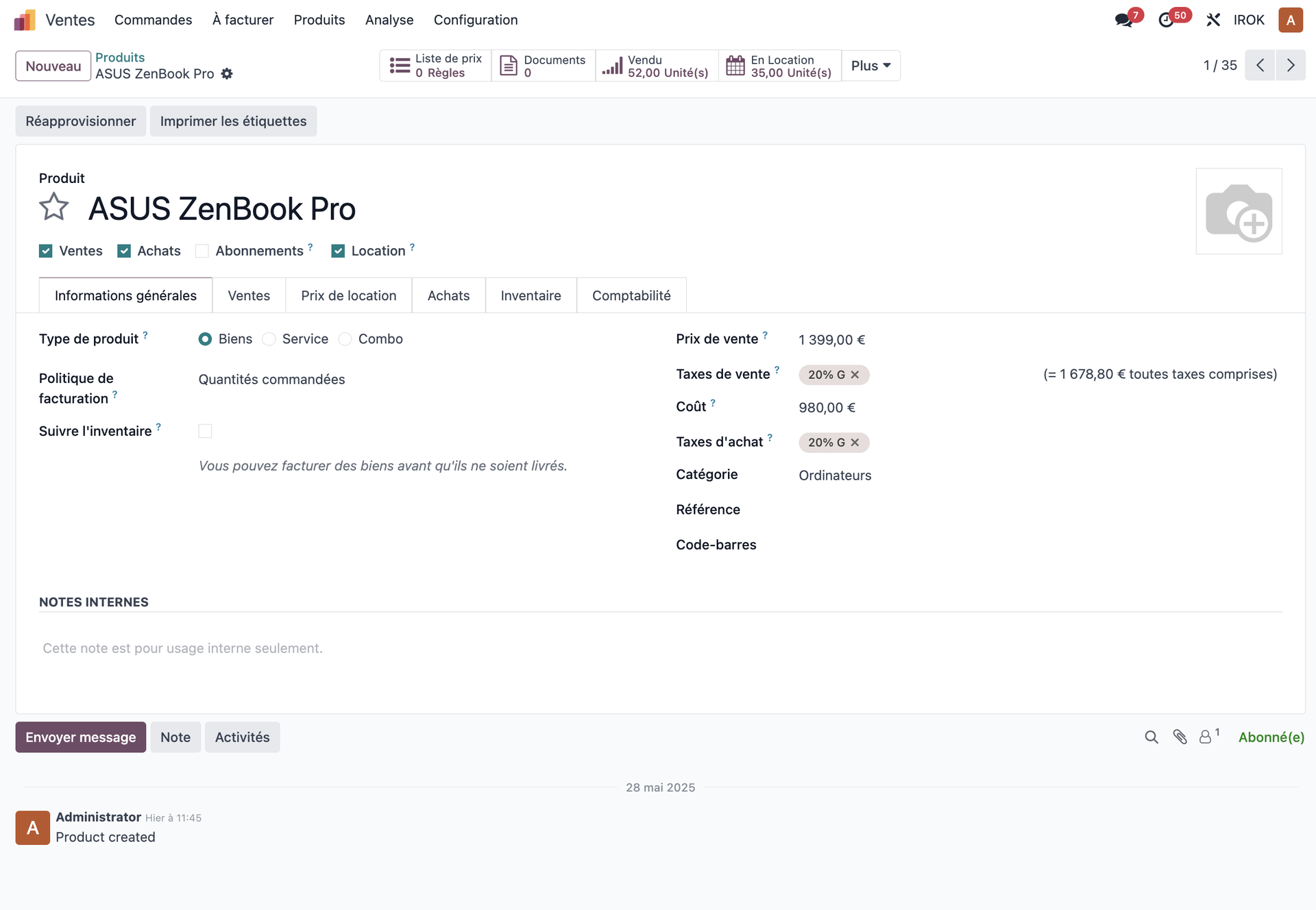 The different types of product in Odoo