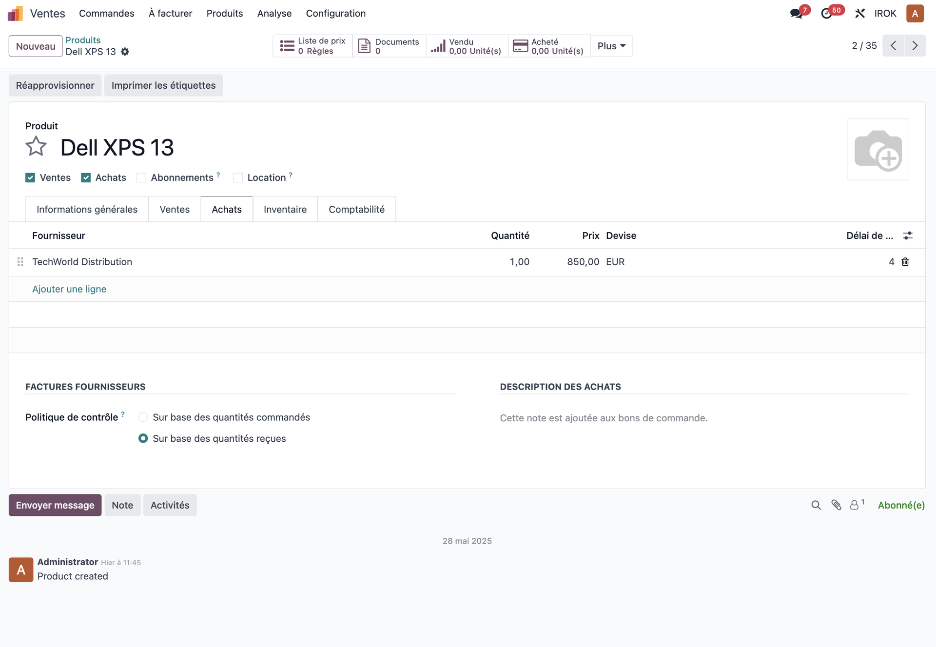 Configuring the purchase information of a product