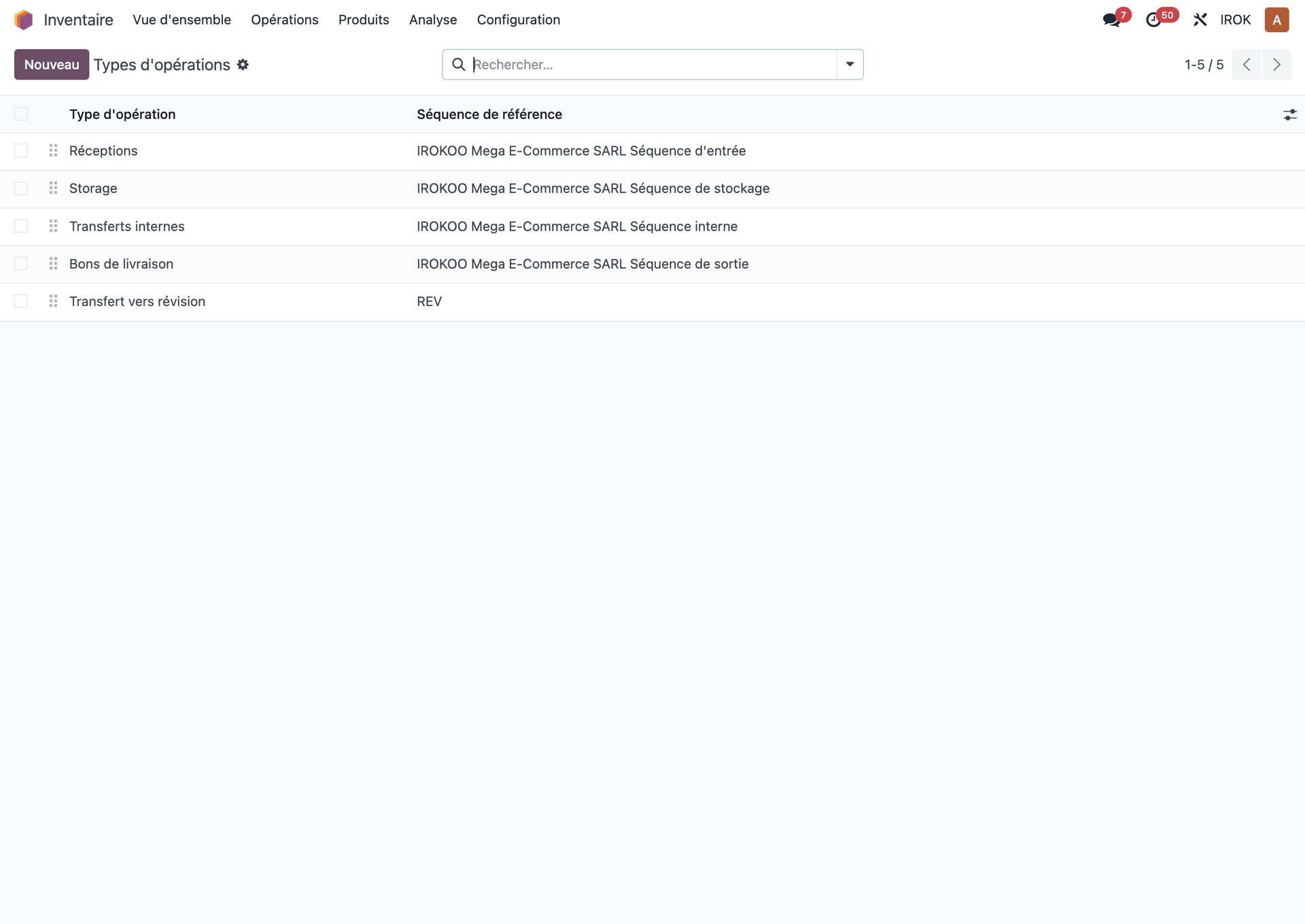 Configuring the inventory operation types