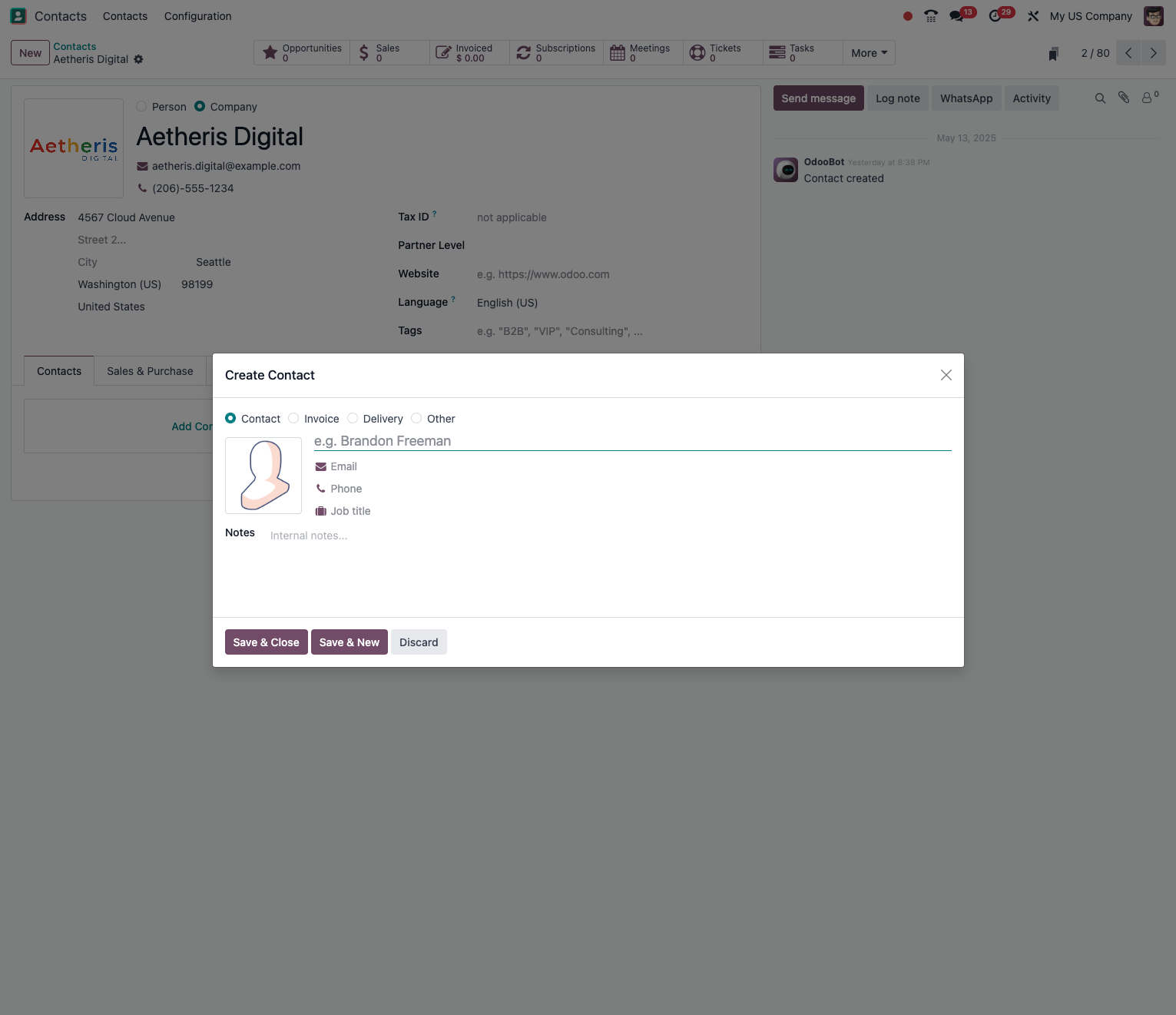 Individual contacts attached to a company