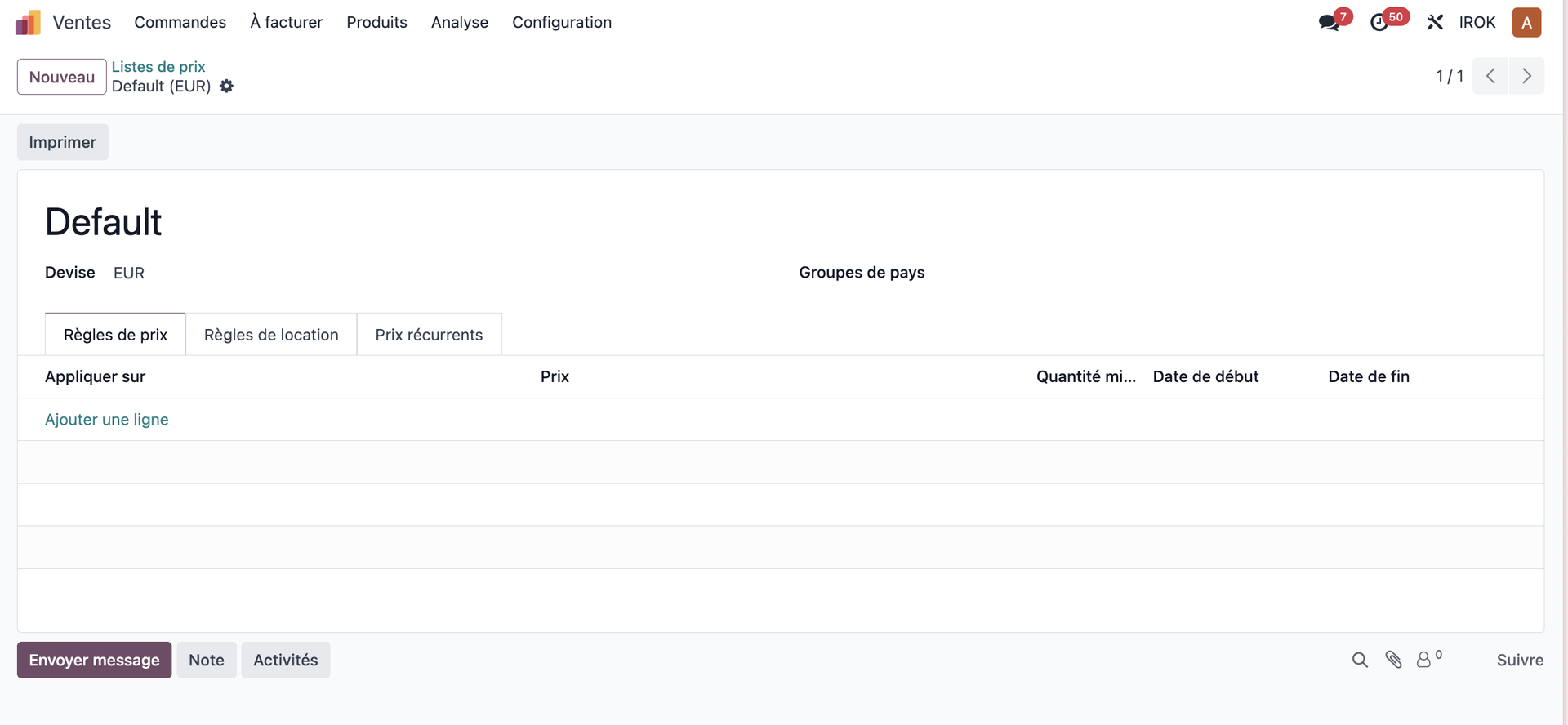 Configuring pricelists