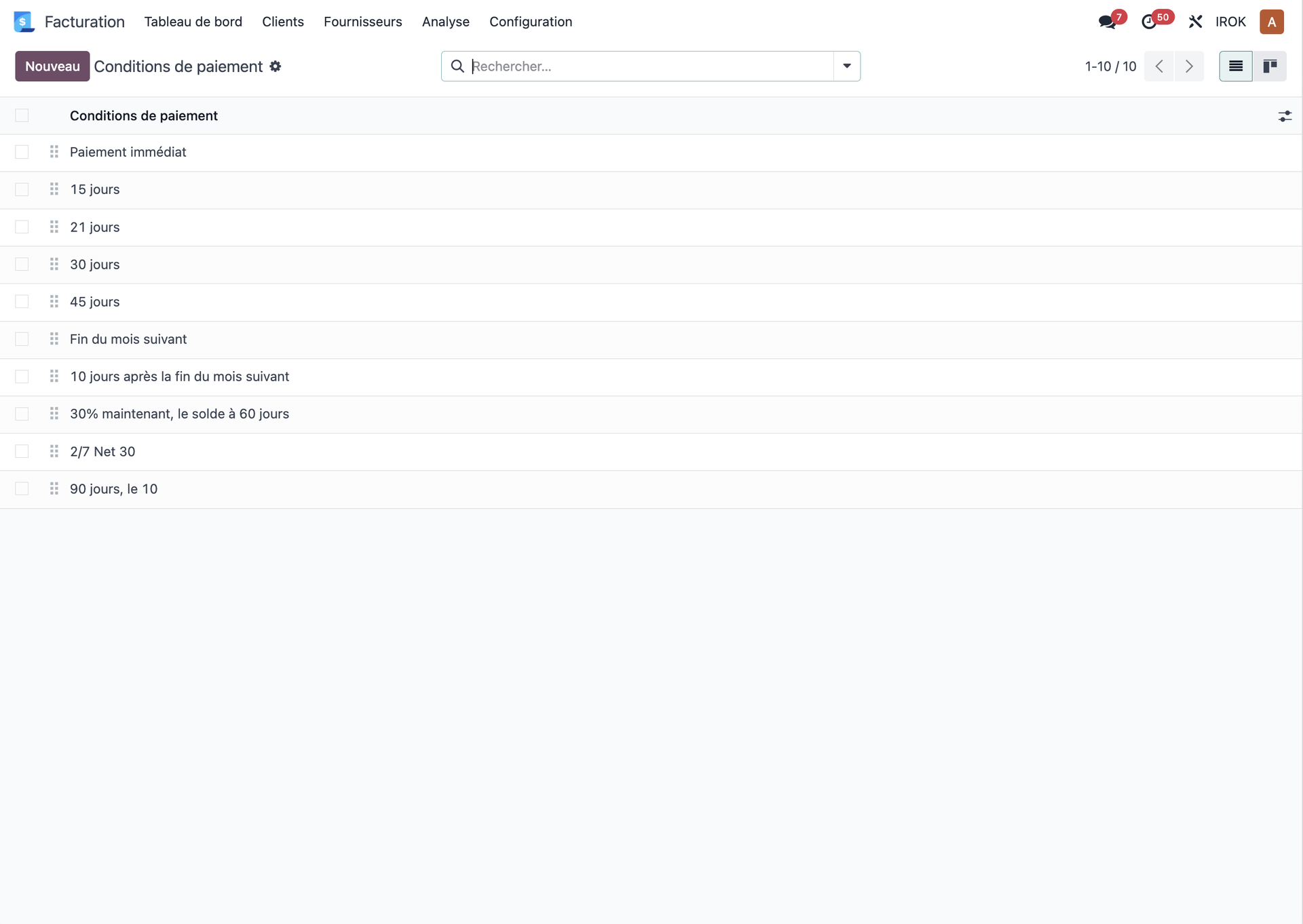 Configuring the payment terms