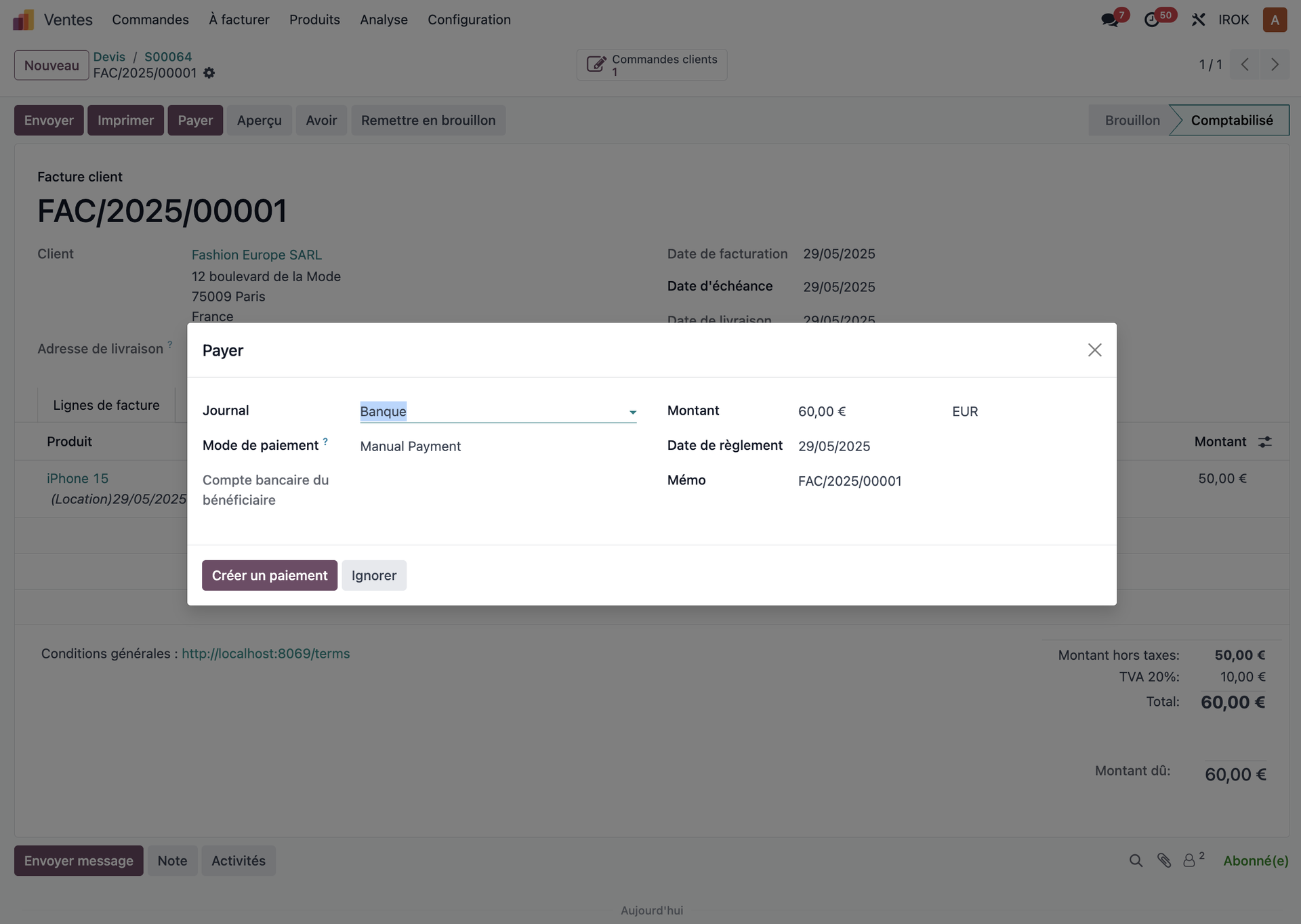Recording the payment of a customer invoice