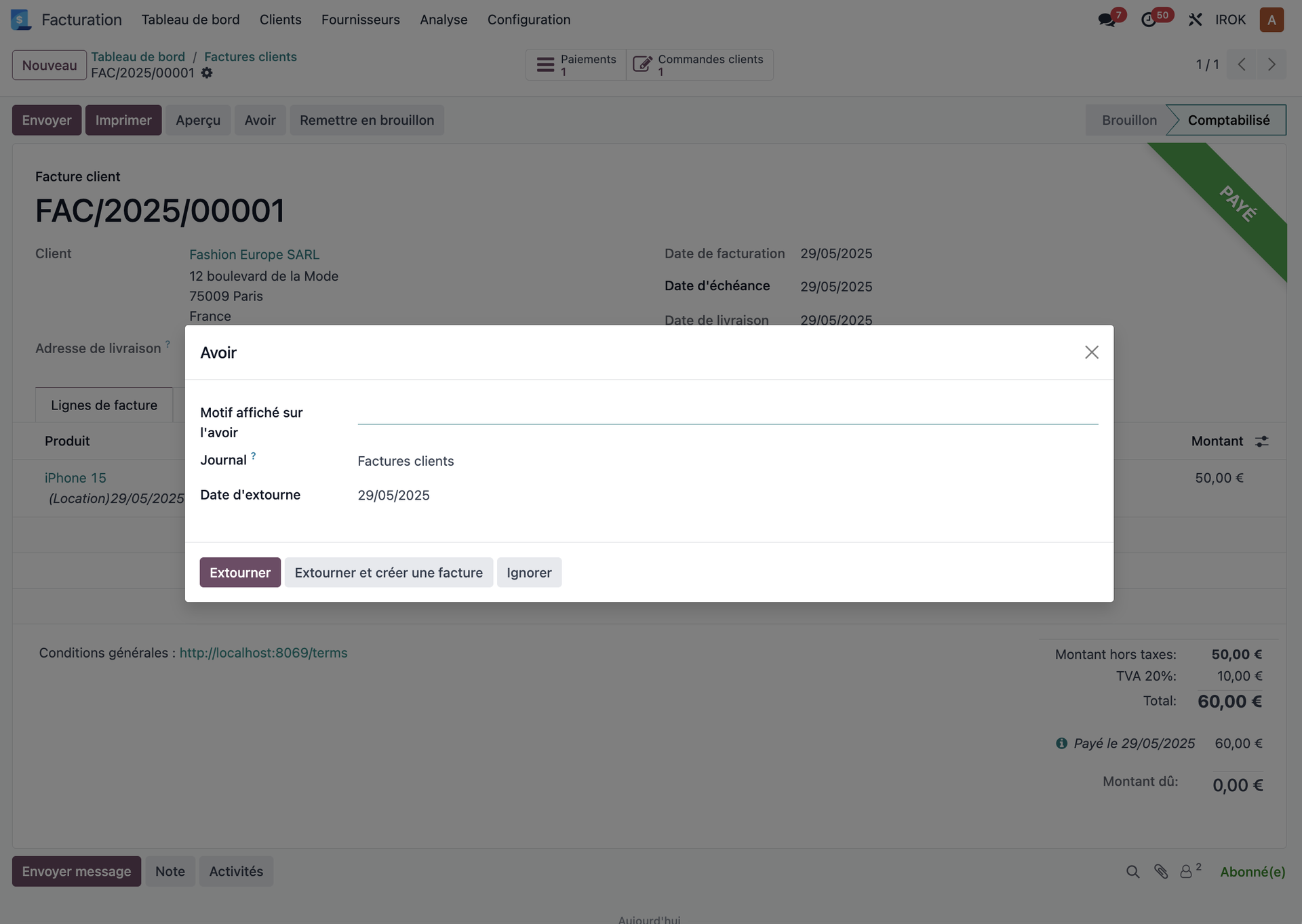 Creating a customer credit note
