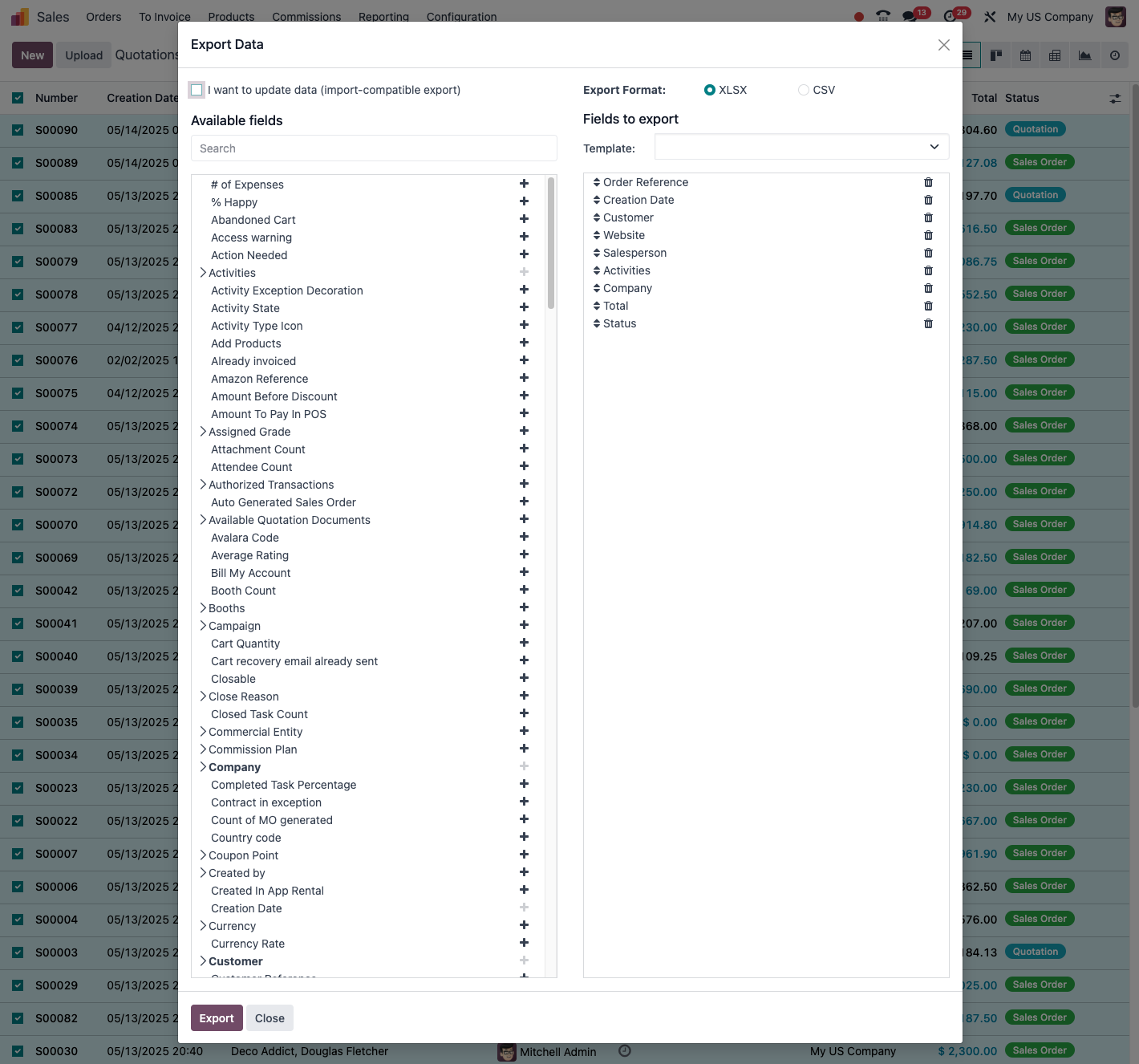 The import and export options