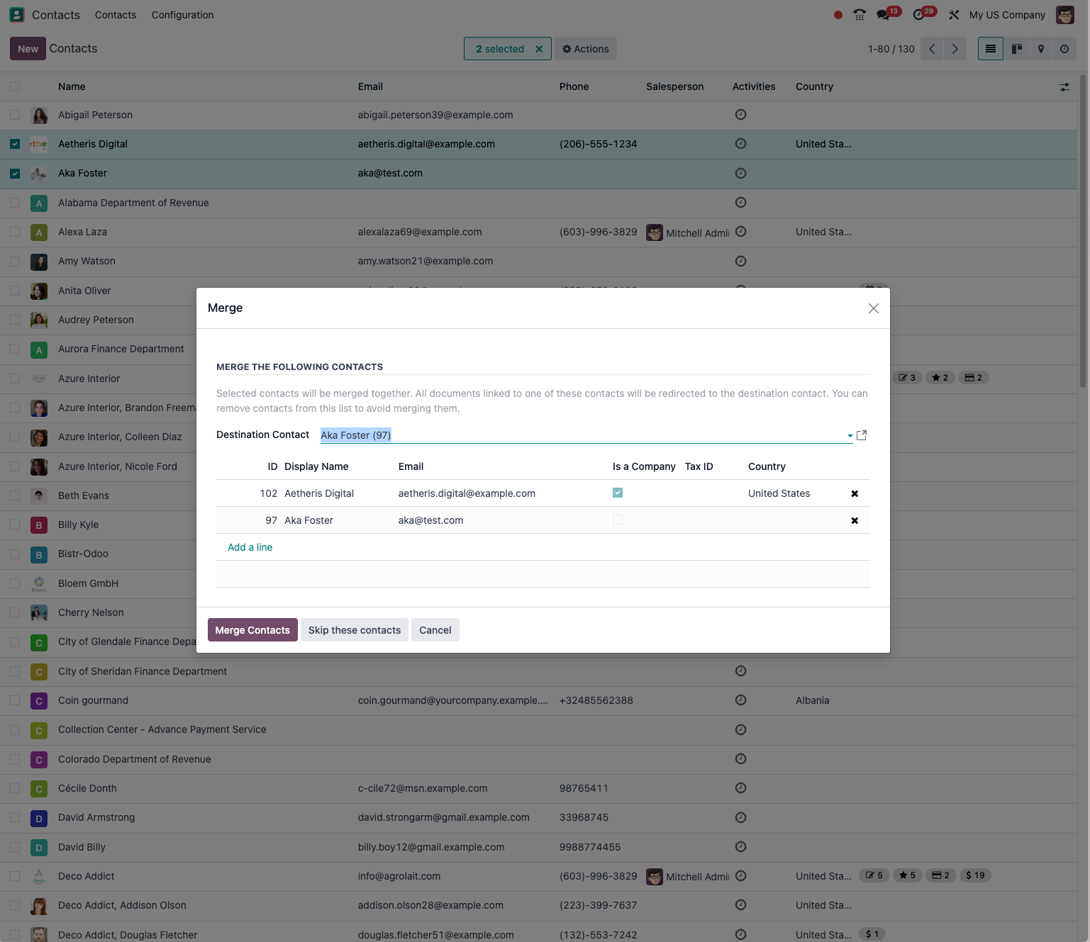 Merging duplicate contacts