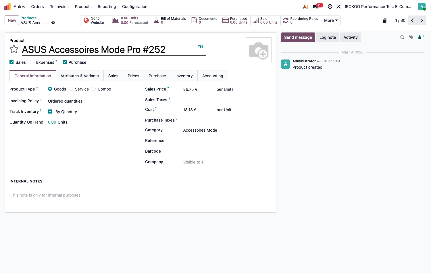 Product creation form