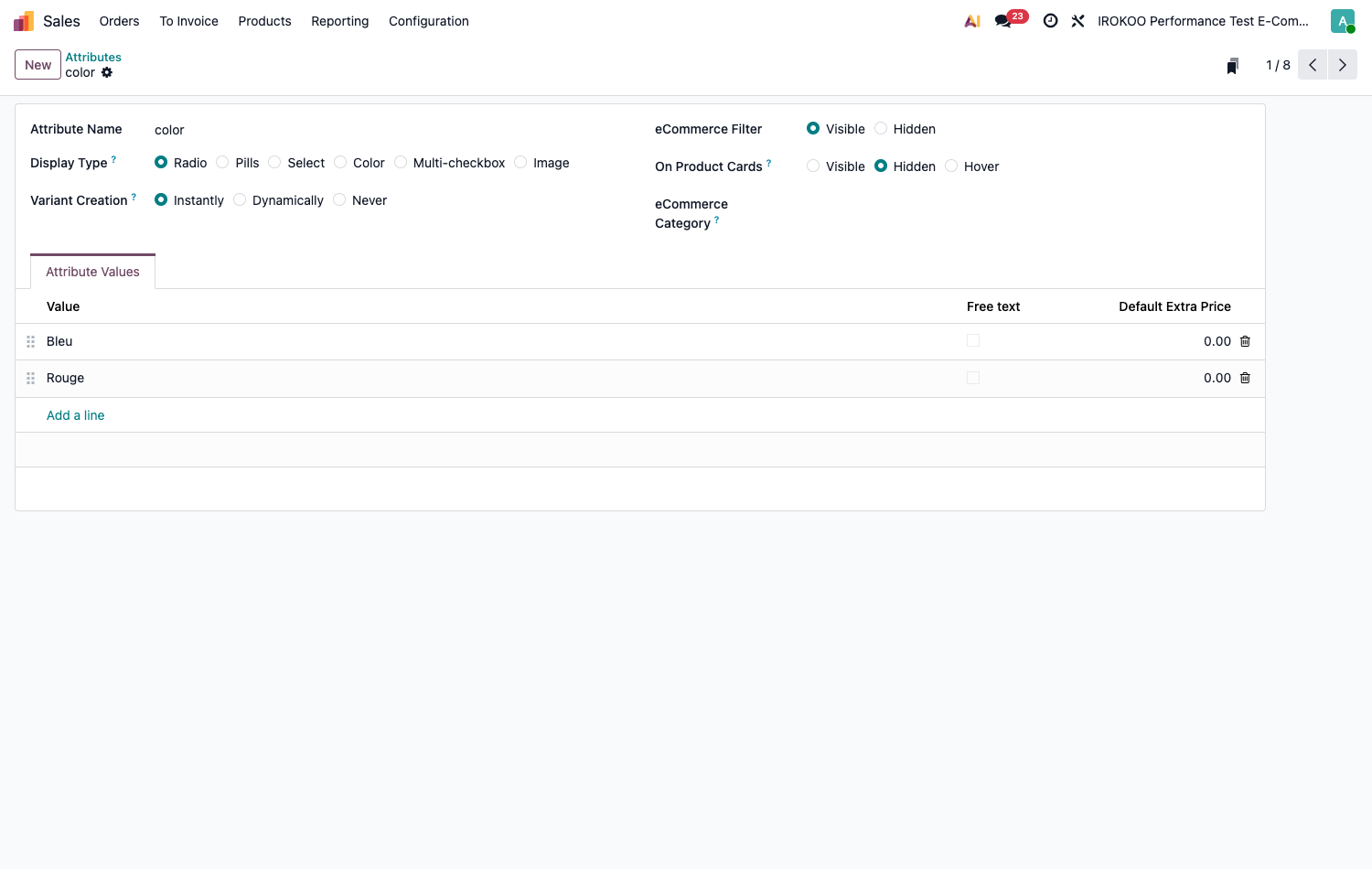 Product attribute form