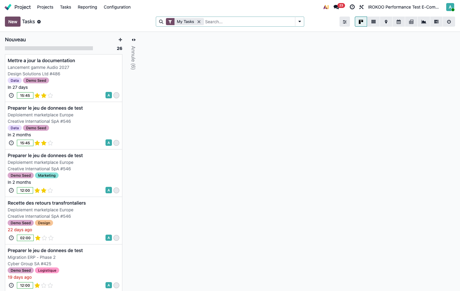 Tasks of a project in kanban view