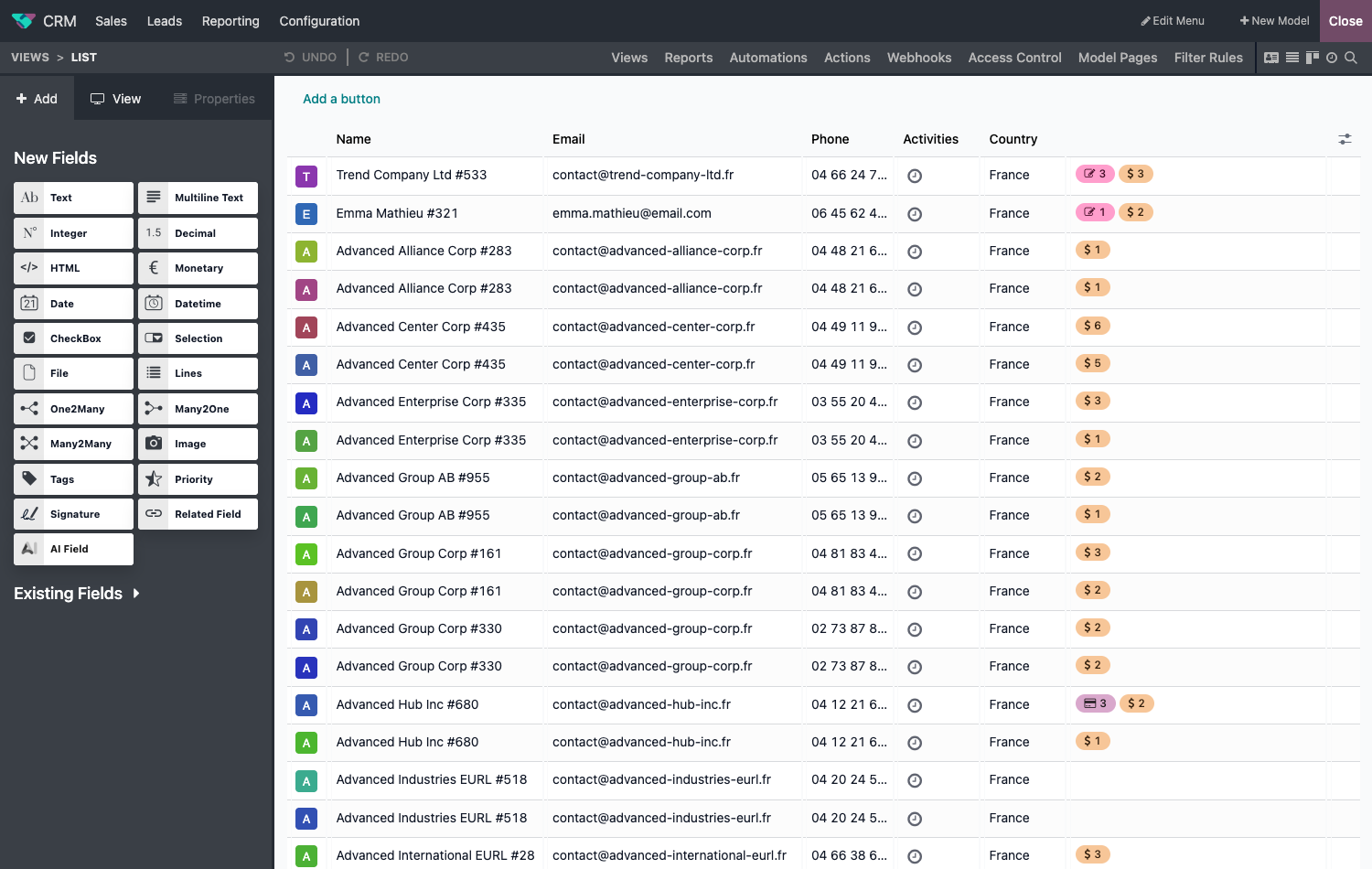 Studio editor on a list view
