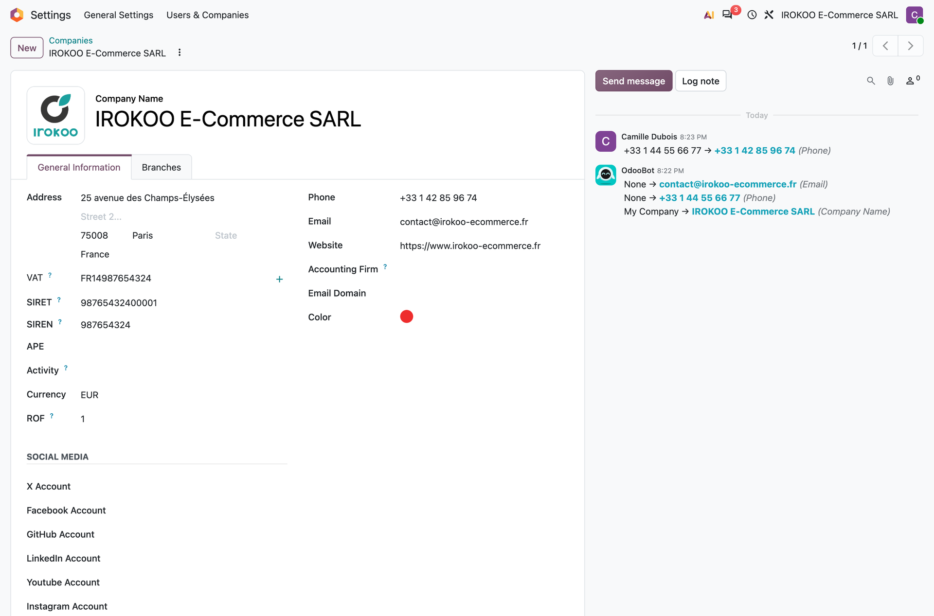 A completed company form