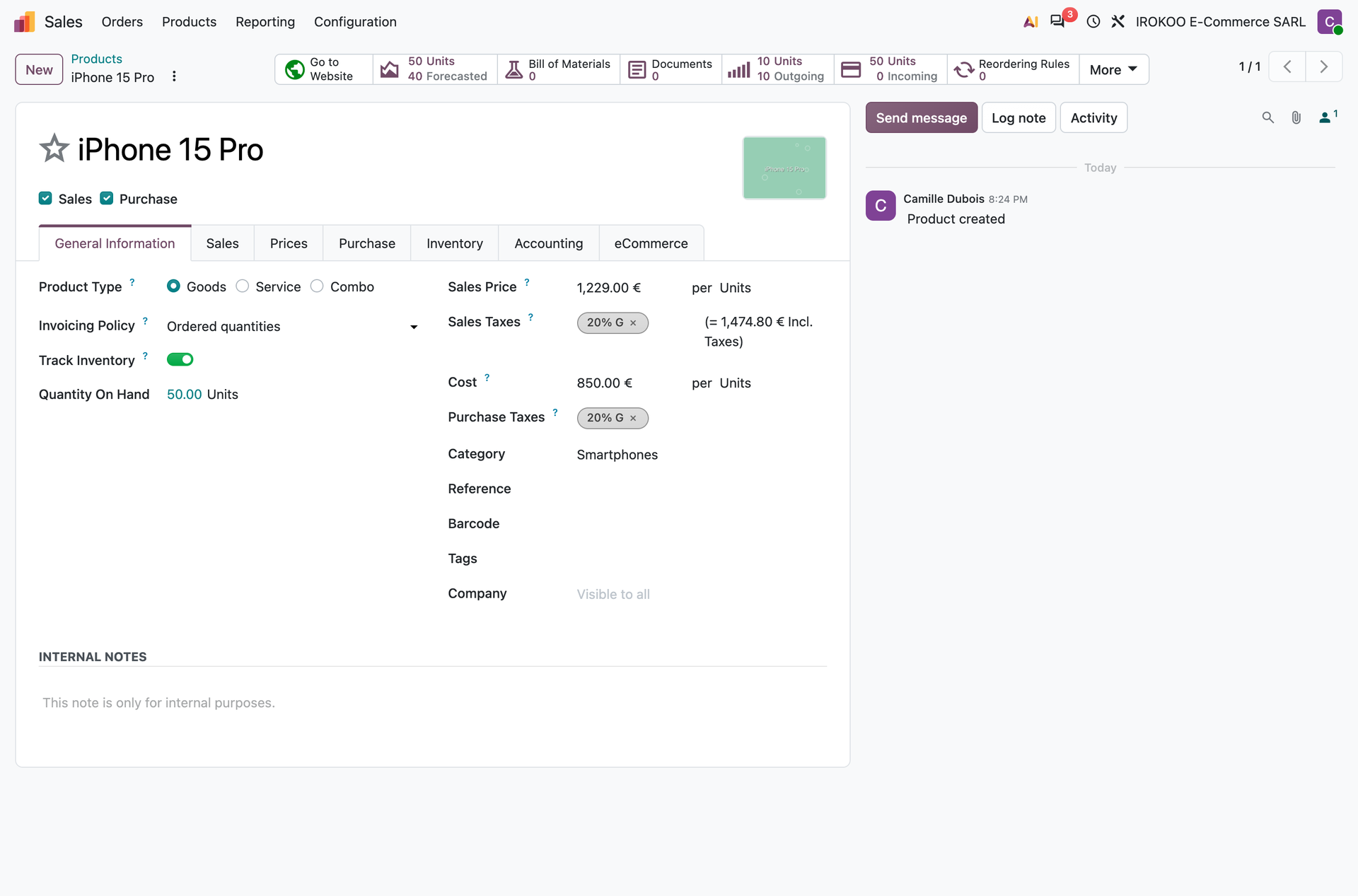 Product creation form