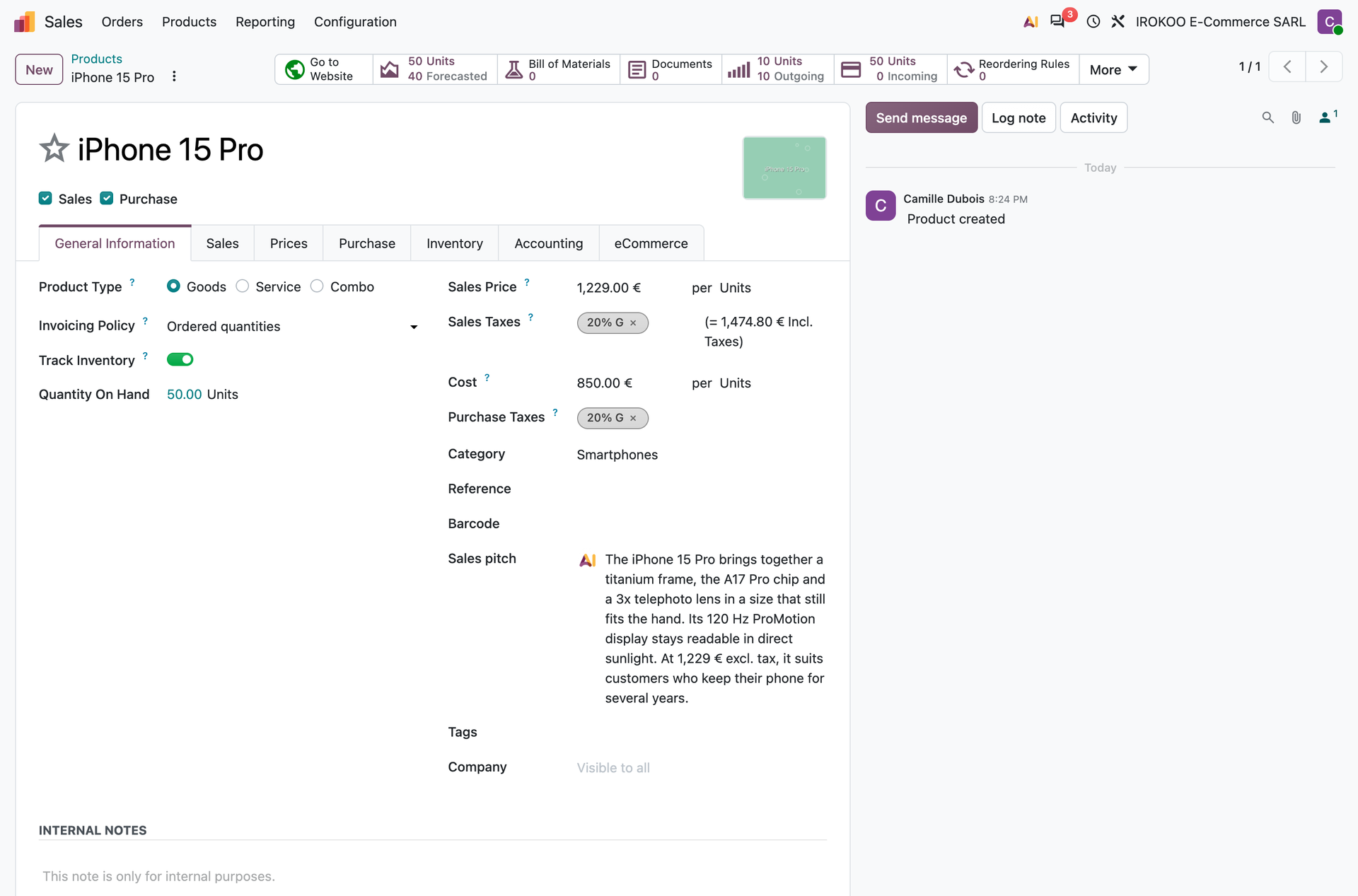 Field filled by the assistant on a product record