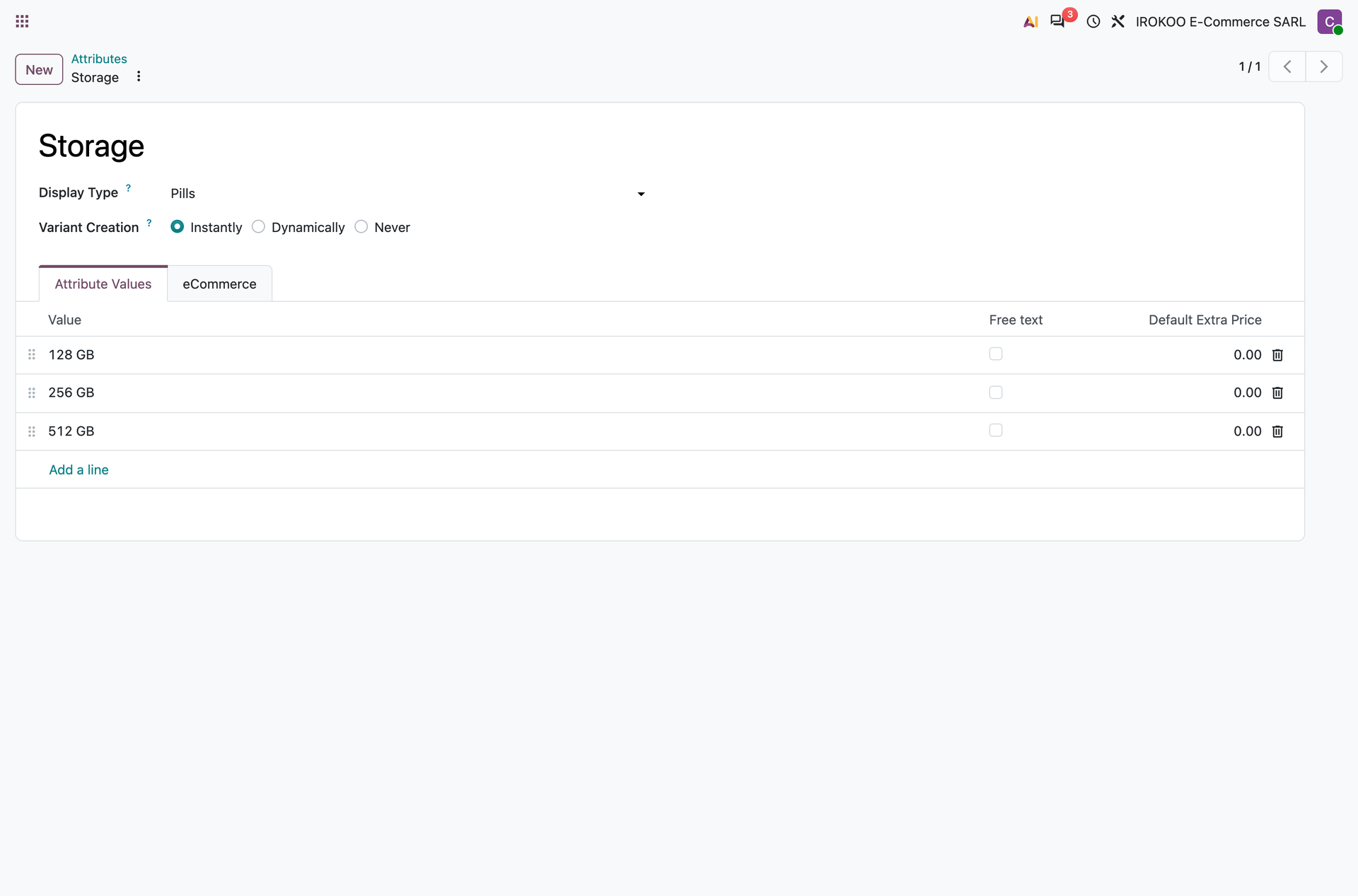 Product attribute form