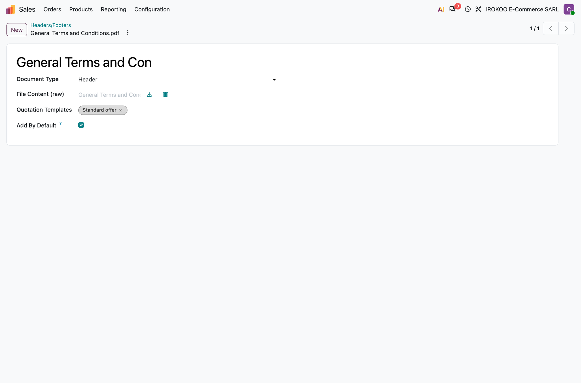 Configuring a quotation header