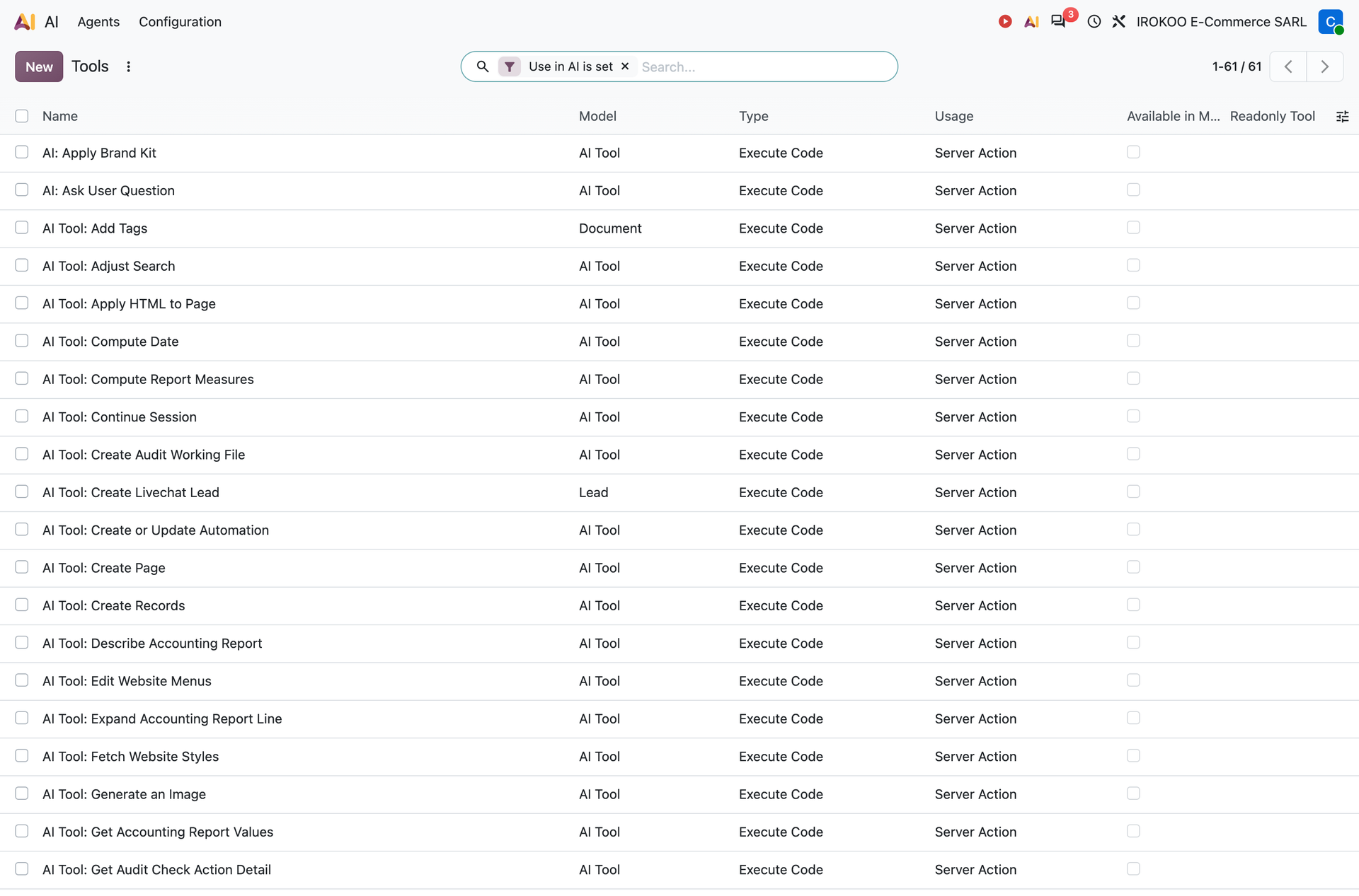 The tool catalogue