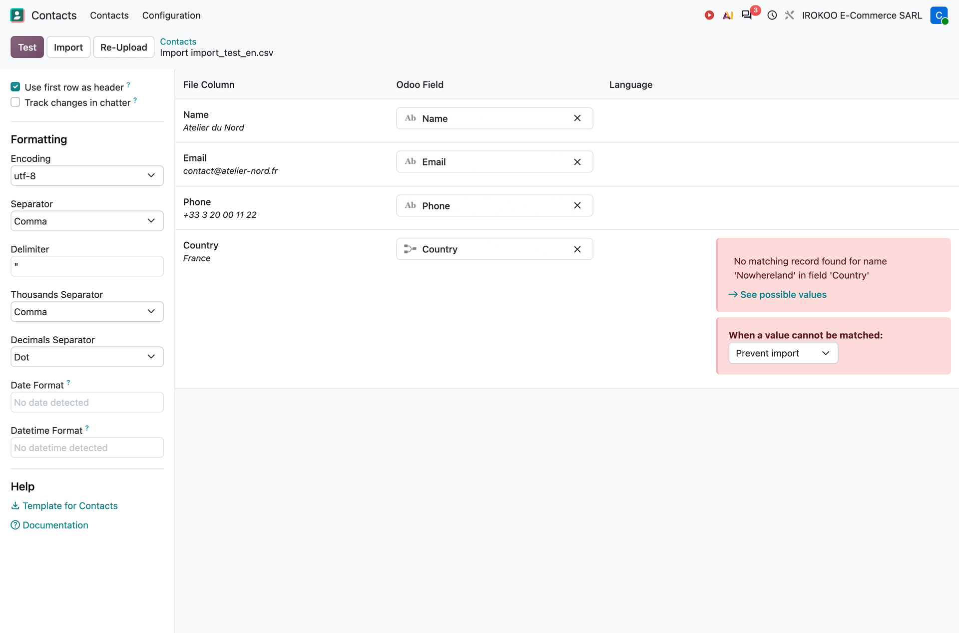 Data import dialog